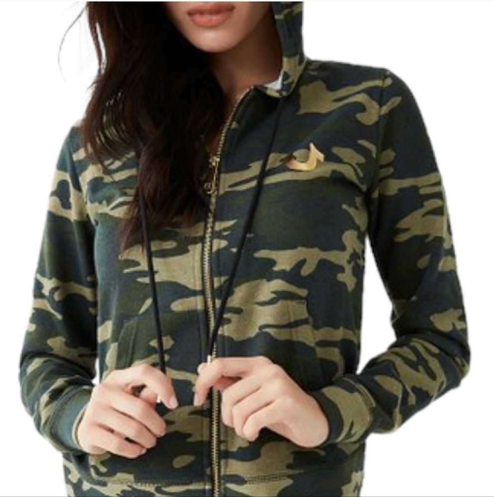 Womens Large True Religion Camoflage Full Zip Hoodie